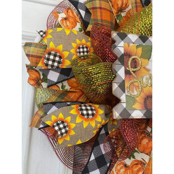 3 Piece Fall Wreath & Swag Set Home Sweet Home Pumpkin Sunflower Door Hanger - Picture 8 of 8